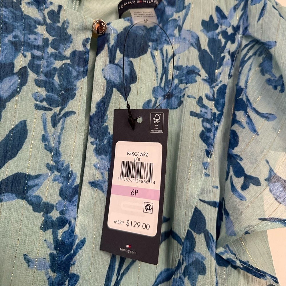 Blue Floral Ruffle Mini Dress Flutter Sleeve Garden Party Brunch NEW NWT 6P $129 - Picture 7 of 8
